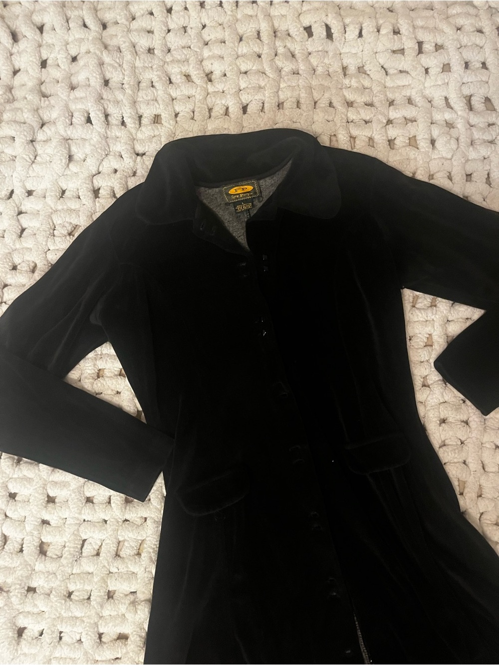 Vintage 90s Free People Black 100% Cotton Velvet Midi Trench Coat